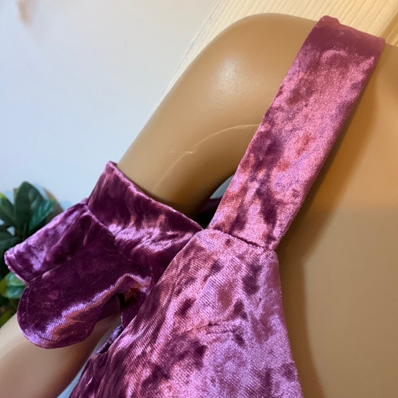 Venus purple velvet velour bare cold shoulder tunic Babydoll shirt top M - Picture 4 of 12